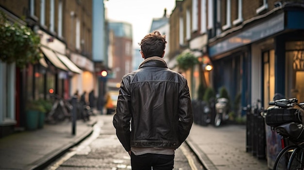 rear view of man walking in street