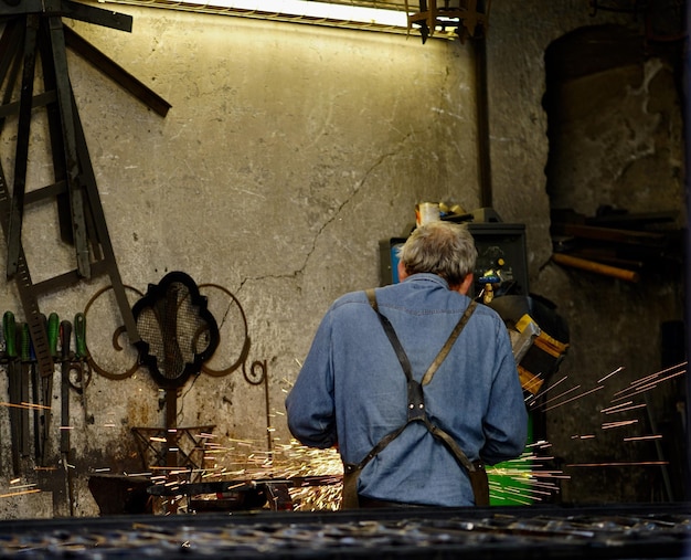 rear view of man working