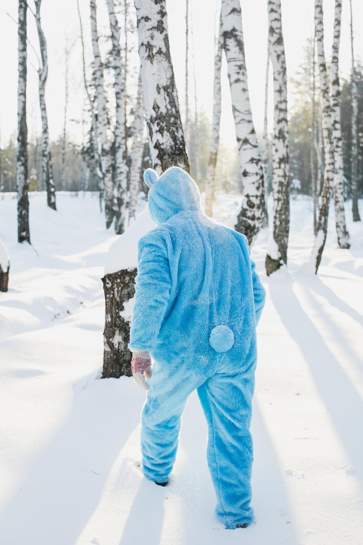 Photo rear view of mid adult man standing on snow covered field in forest