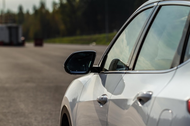 Rear view mirror of a modern car.