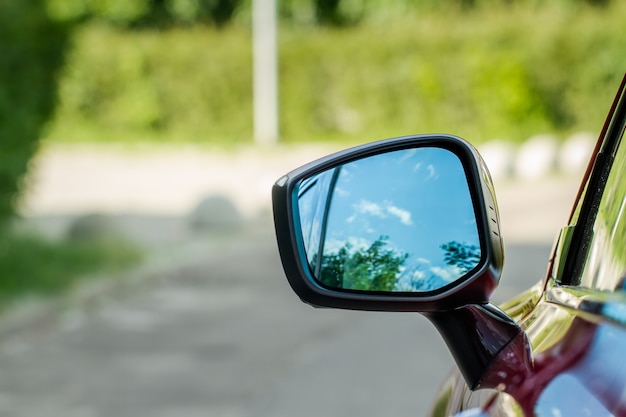 Rear view mirror of a modern car.