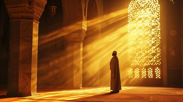 Photo rear view of muslim man in the mosque