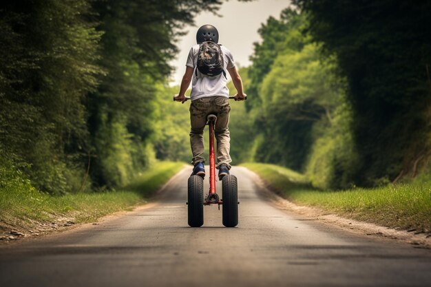 写真 道路での単自転車の後方の景色