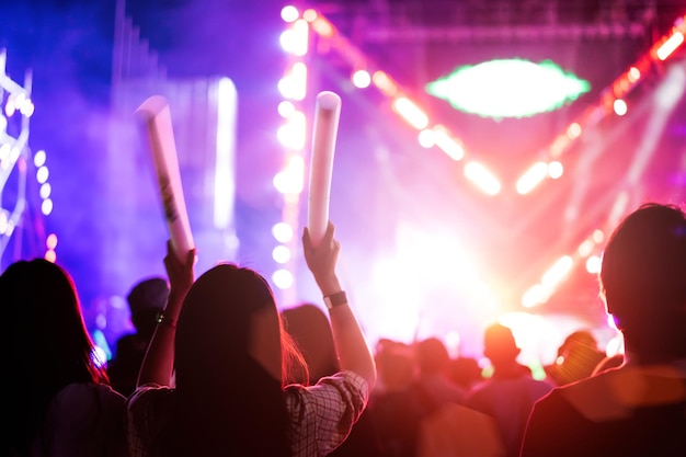 音楽コンサートを楽しんでいる人々の後ろの景色