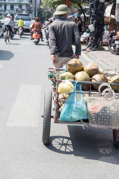 Rear view of people at market