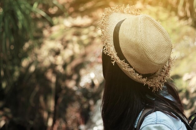 Rear view of person wearing hat