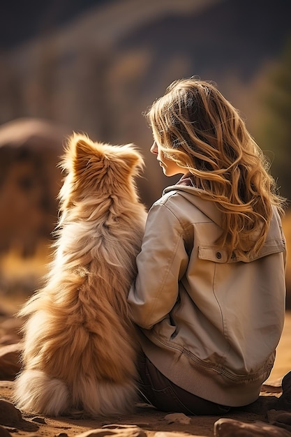 Foto vista posteriore di una persona con il suo cane