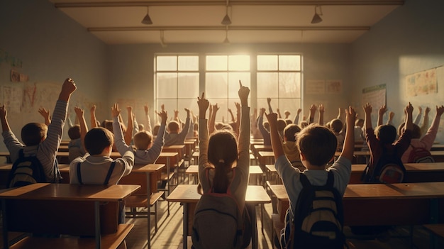 rear view of schoolboy in classroom