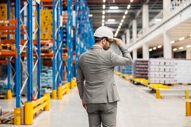 Rear view of a supervisor supervises storage and checking on shipment