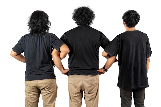 Rear view of three men standing