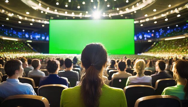 Rear view of unrecognizable businesswoman attending presentation in conference hall