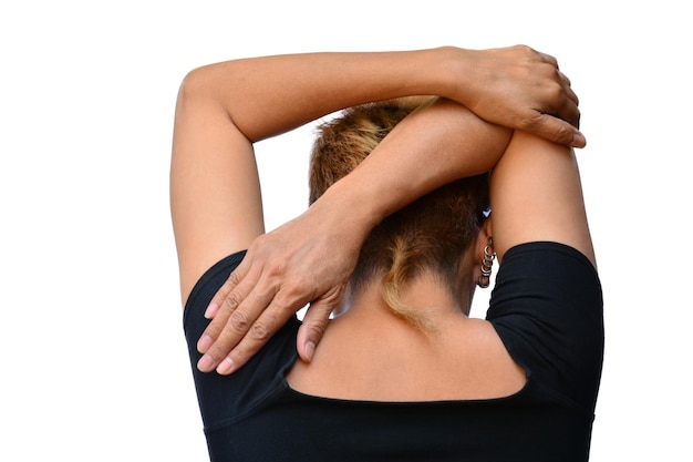 Photo rear view of woman against white background