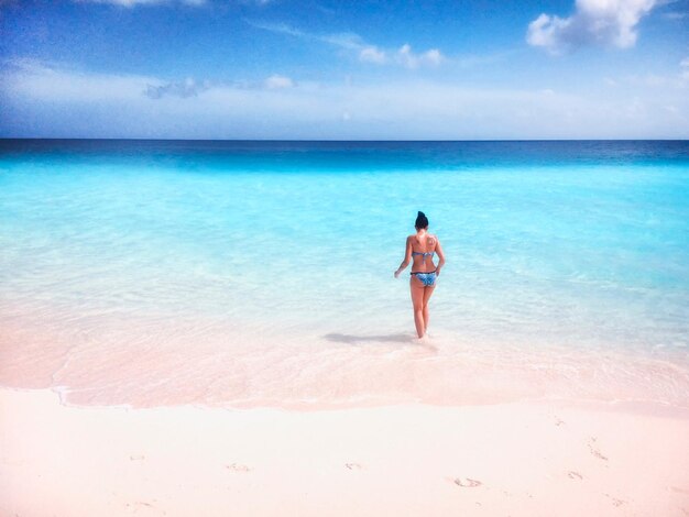 Photo rear view of woman at beach against sky