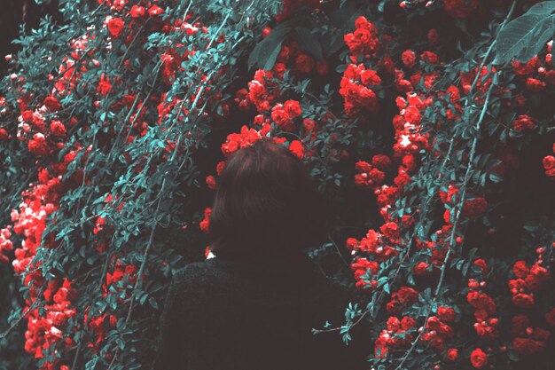 Photo rear view of woman by christmas tree