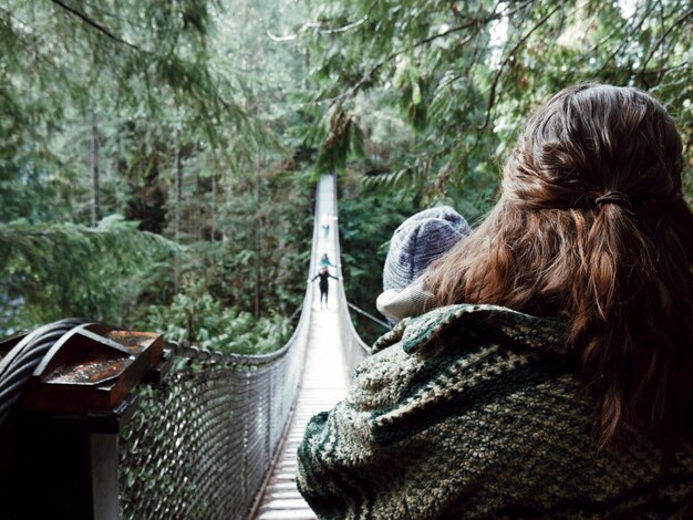 Rear view of woman in forest