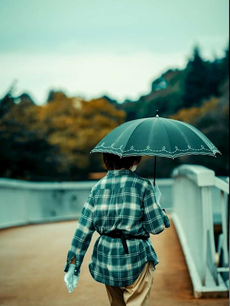 Foto vista posteriore di una donna che tiene un ombrello