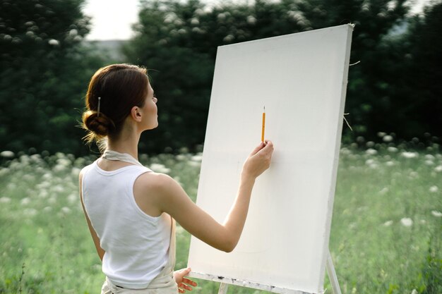 Photo rear view of woman standing against white wall