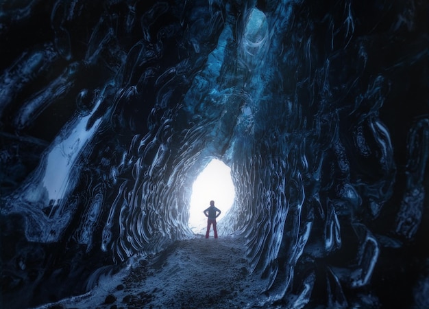 Photo rear view of woman standing in cave