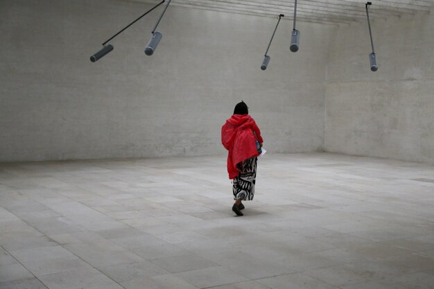 Photo rear view of woman at venice biennale art musuem