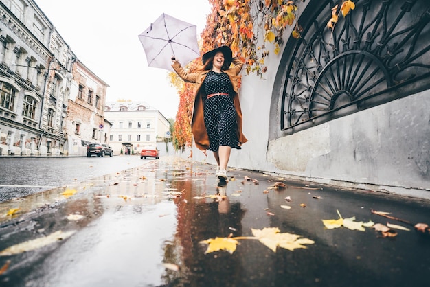 rear view of woman walking on puddle