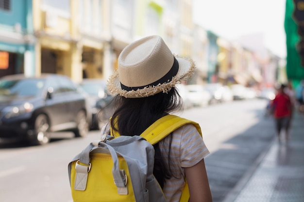 Rear view of woman wearing hat