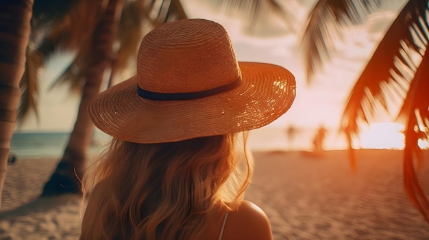 rear view of young women looking at beautiful beach