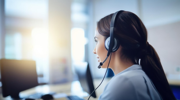 Rearview of call center woman