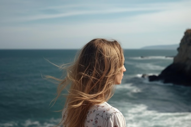 Foto colpo di specchietto retrovisore di una bella donna che si affaccia sul mare