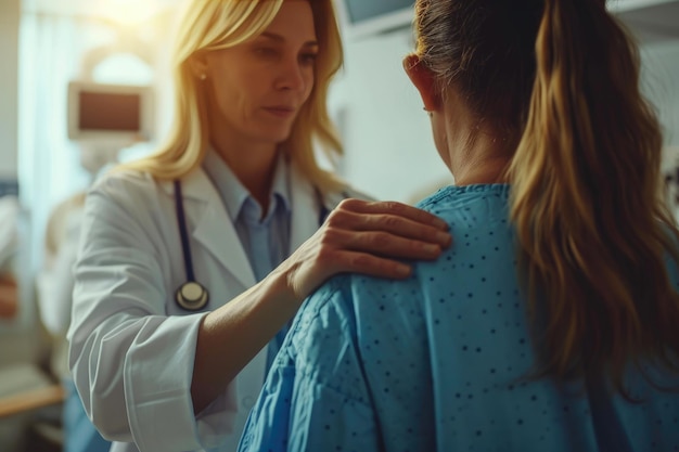 Reassuring Doctor at Sunset in Hospital Scene