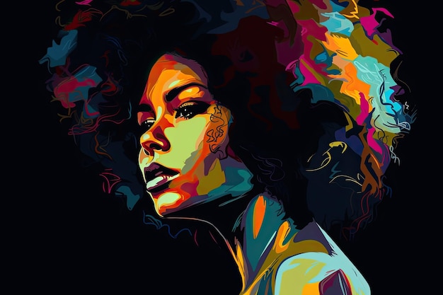 Бунтарь на иллюстрации гламурной афроамериканки в контрастных цветах