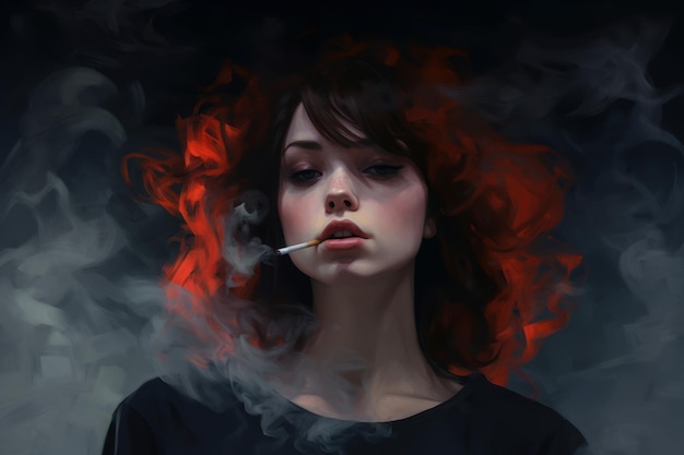 Rebellious Modern girl smoke Generate ai