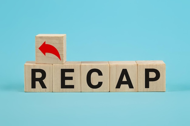 Photo recap word from wooden blocks wooden blocks with the word recap a document presenting your skills