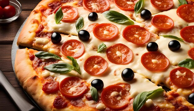 Photo recently italian pizza with mozzarella cheddar cut