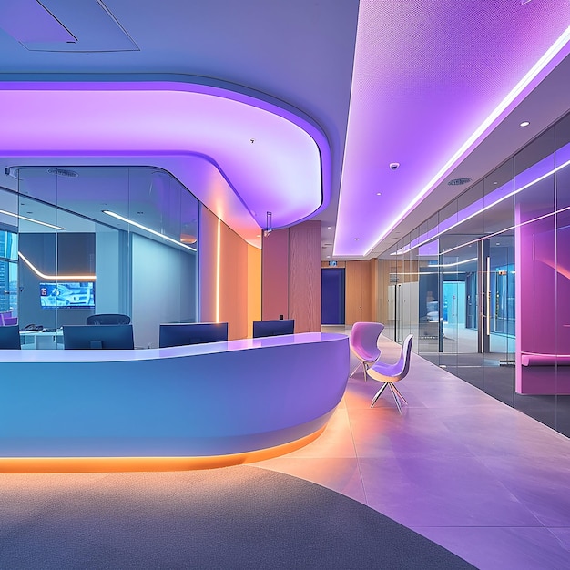 Reception Area in a Technology Company with Futuristic Design Elements