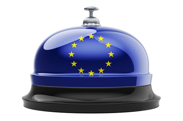 Reception bell with the European Union flag 3D rendering