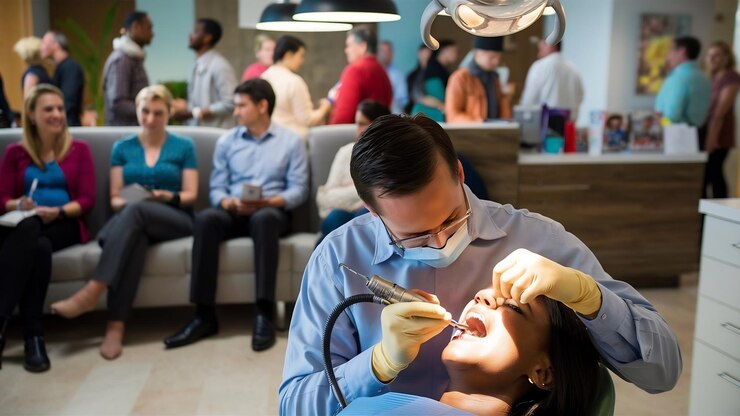Photo a reception in the dentists office cleaning the enamel of teeth