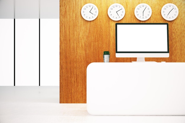 Photo reception desk with blank computer