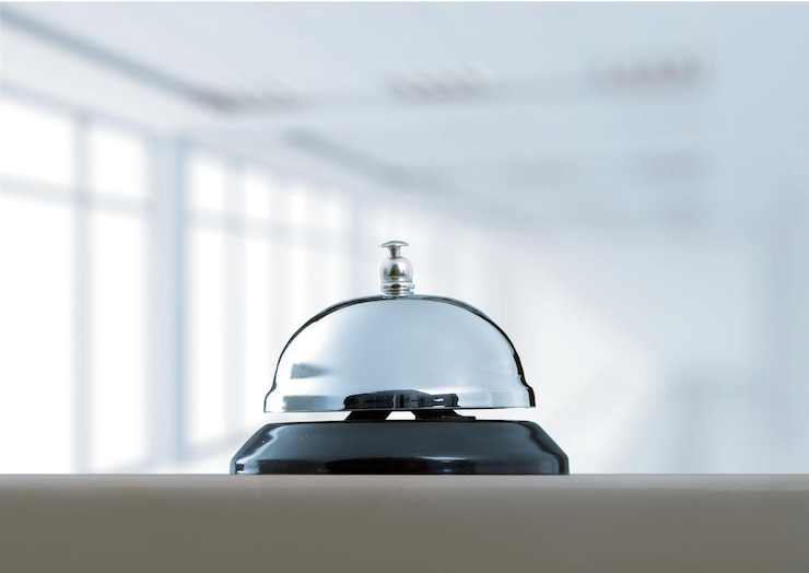 Photo reception service desk bell, close-up view