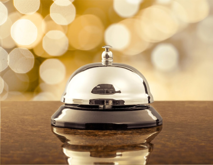 Photo reception service desk bell, close-up view