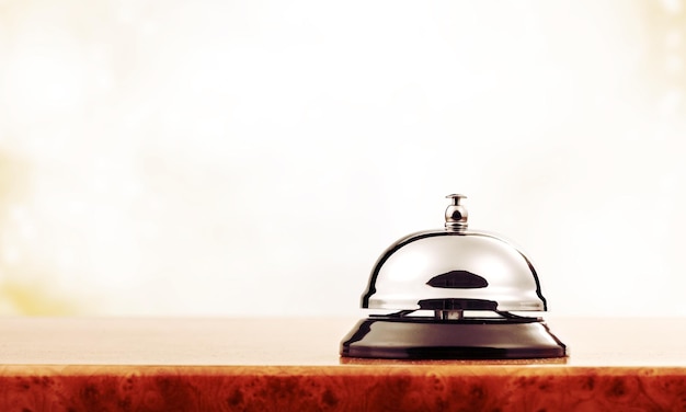 Reception service desk bell close-up view