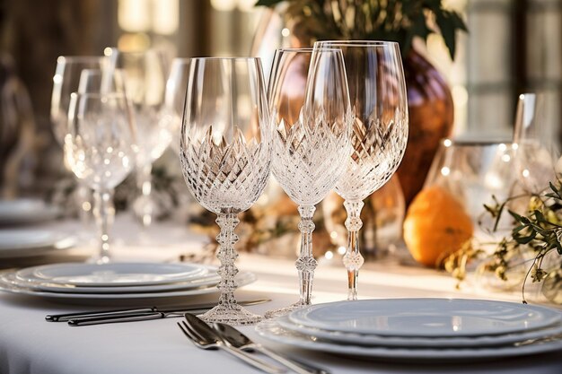 Reception table setting with monogrammed napkins