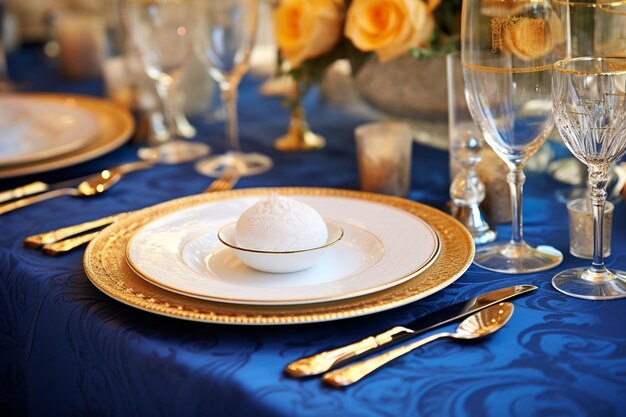 Reception table setting with monogrammed napkins