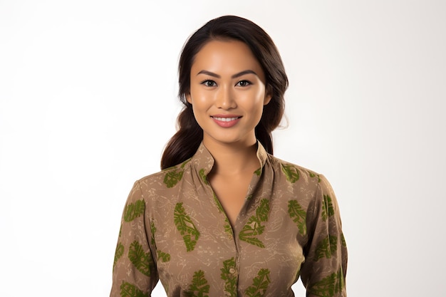 Foto receptioniste met batik outfit en glimlach