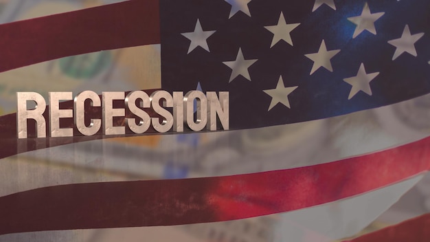 The recession text on Usa flag for business concept 3d renderingxA