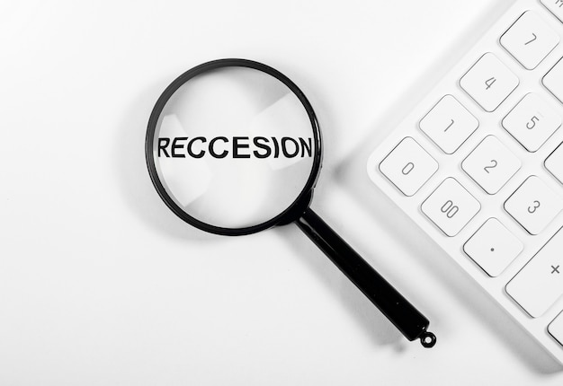 Recession word, inscription, economy concept.