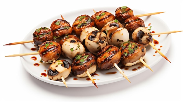 Photo receta vegetariana pinchos de champinones asados con ajo y vinagre balsamico