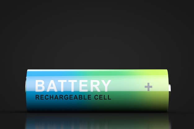 Foto cella della batteria ricaricabile primo piano sfondo scuro