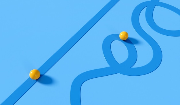 Foto rechte lijn versus kronkelende route pad naar succes zakelijke strategische planning d rendering