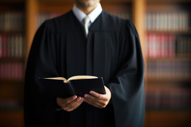 Rechter in mantel verlaat de rechtbank met wetboek