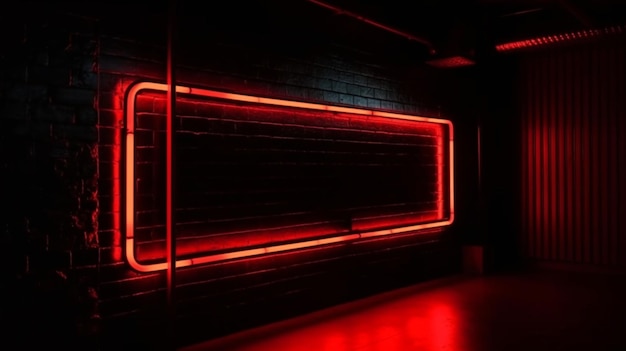 Rechthoek rood neonlicht op zwarte muur